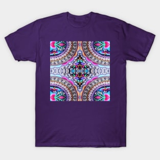 Turquoise fuschia floral mandala Bohemian Mexican Embroidery T-Shirt